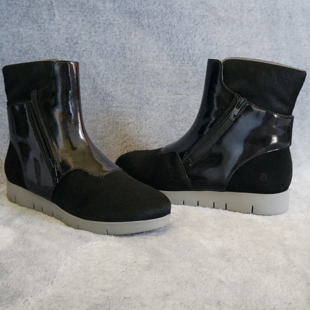 TSUBO - BLACK PATENT CALFHAIR ZIPPERED BOOTS "NEW"